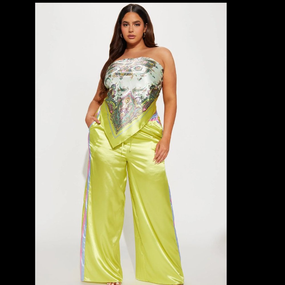 Lime Satin Pants Set